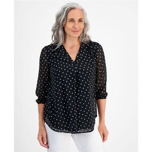 Jones New York Womens Printed Kelly Knit Blouse, Black, NWT